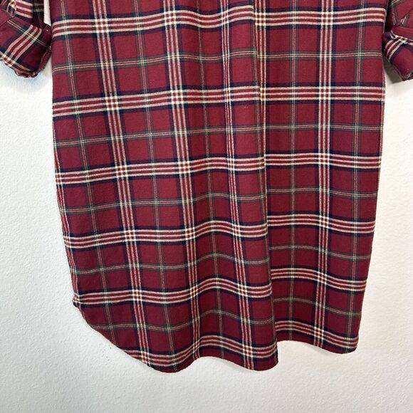 Entro Plaid Red Flannel Pocketed Roll Tab Sleeve Tunic with Sequin Trim L - Picture 11 of 12